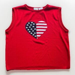 Vintage White Stag Flag Heart Sleeveless Shirt Knit Size XL Patriotic July 4th